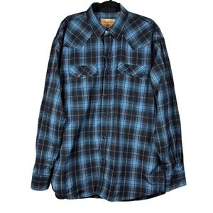 COWBOY LEGEND Western Button Down, Blue and Black Plaid, Ruby Pearl Snaps, XXL